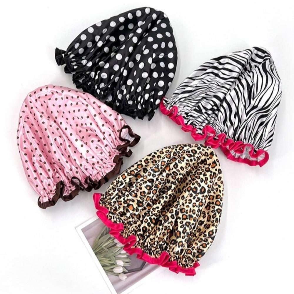 4PCS/SET Waterproof Shower Cap Elastic Hair Care Hat Bath Cap Bathing Hat  Water Activities