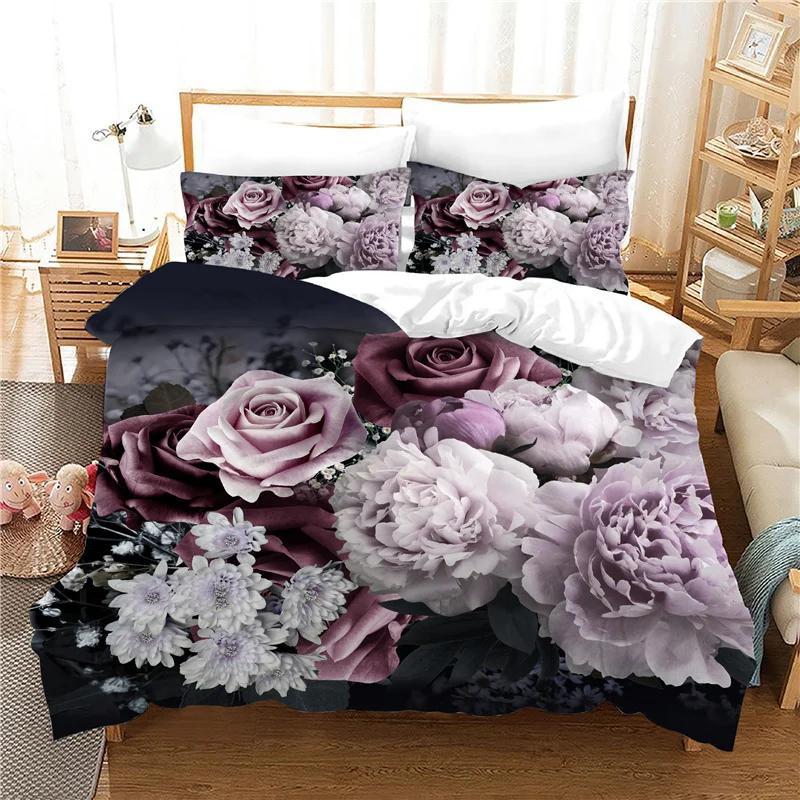 Print Bedroom Set Bedding Jacquard Bed Linens Hd Flowers Bed Cover Sets With Pillowcases 228x228 EU,AU ,US Size Duvet Cover Set