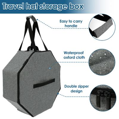 Foldable Travel Cowboy Hat Storage Box Collapsible Oxford Cloth Hat Organizer for Men & Women Sun Hats Portable Protective Case