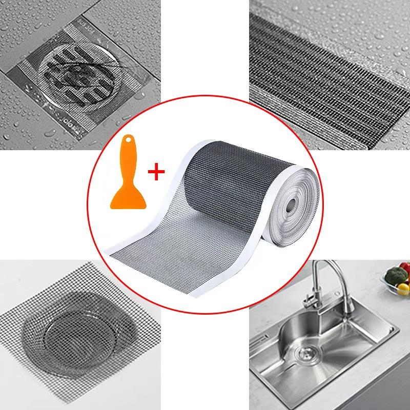 1000cm Cuttable Self - Adhesive Shower Drain Hair Catcher, Disposable Mesh Sink Strainer Filter for Bathroom & Kitchen