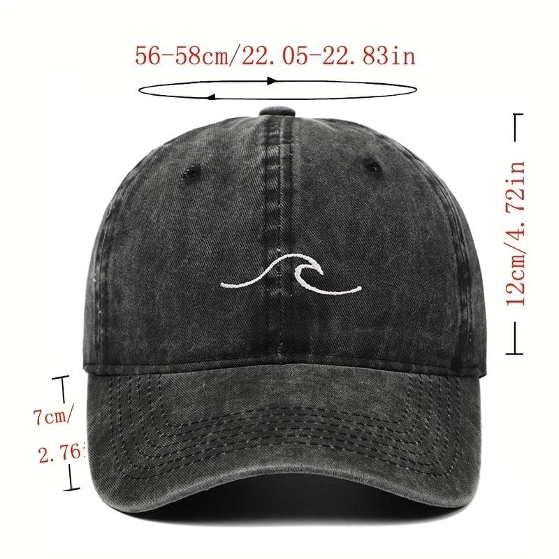 Gorra de Béisbol de Moda para Hombres Mujeres Bordado de Ondas Gorra de Béisbol Lavada Vintage Envejecida Gorras de Papá Sombrero Hip Hop Sombreros de Pato Gorra de Béisbol