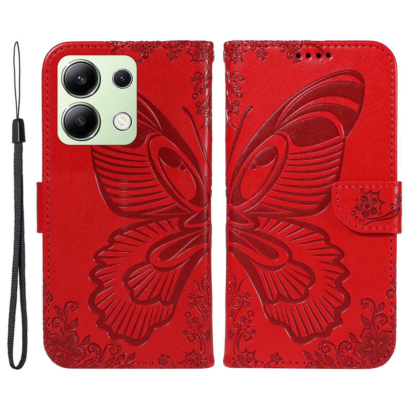

For Xiaomi Redmi Note 13 4G Imprinted Butterfly Pattern Wholesale Phone Case PU Leather Flip Phone Cover Red