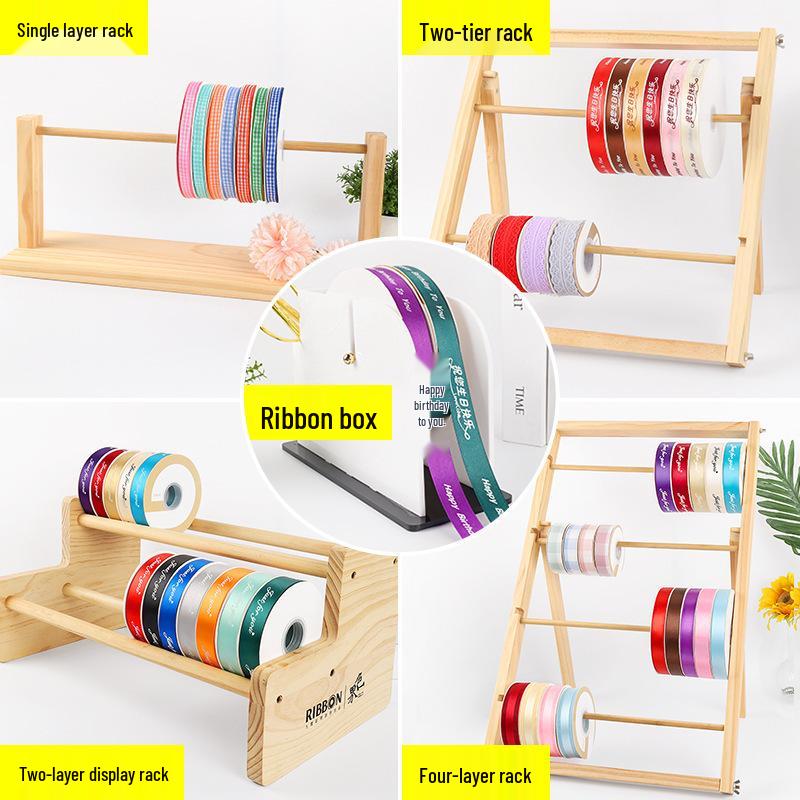 In-Stock Wooden Ribbon and Thread Storage Rack for Cake and Flower Shops