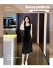 Autumn V-neck Velvet Patchwork Lantern Sleeve Floor-length Cinched Waist Retro Hepburn Dress