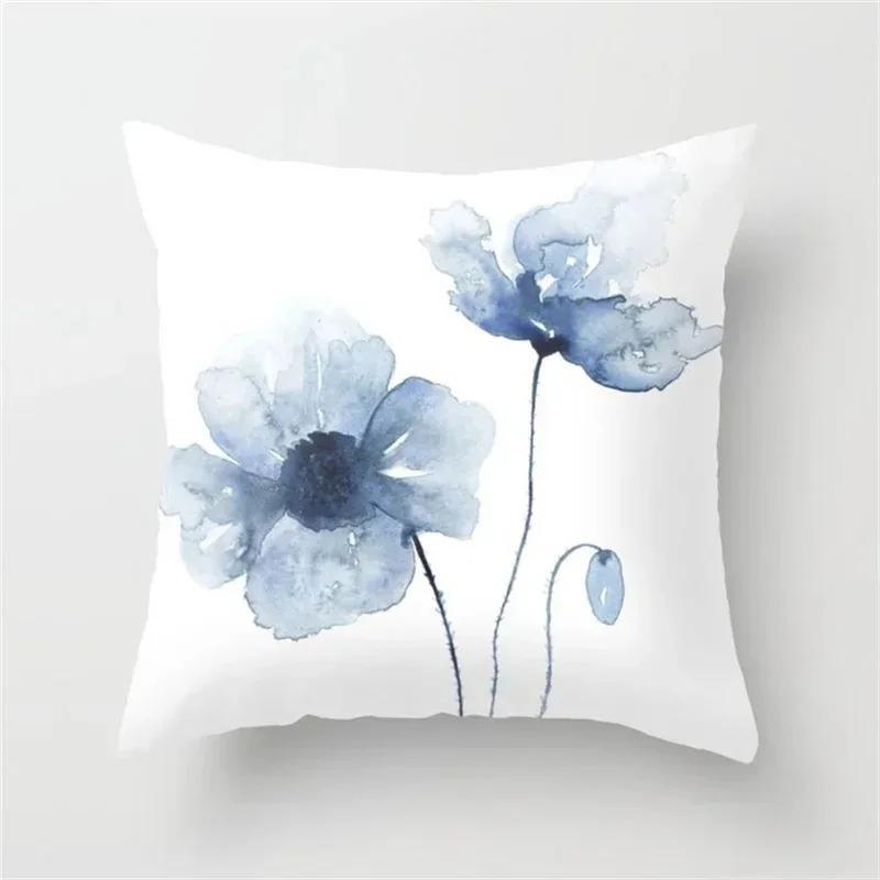 Indigo watercolor floral pattern Doublesided Printed pillow cover Short plush Suitable living rooms sofas throw cushion cover