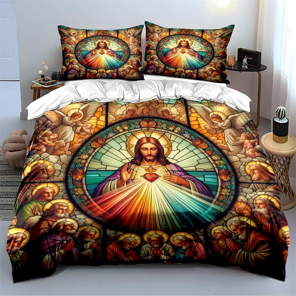 Sacred Heart Jesus Stained Glass Design Bedding set (1 duvet cover, 2 pillowcases, duvet not included)