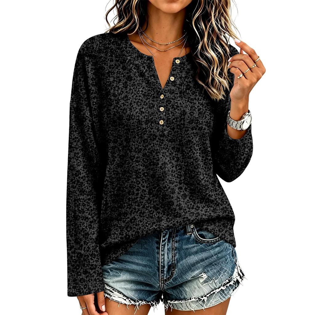 Women's Casual Knit Leopard Print Long Sleeve T-Shirt
