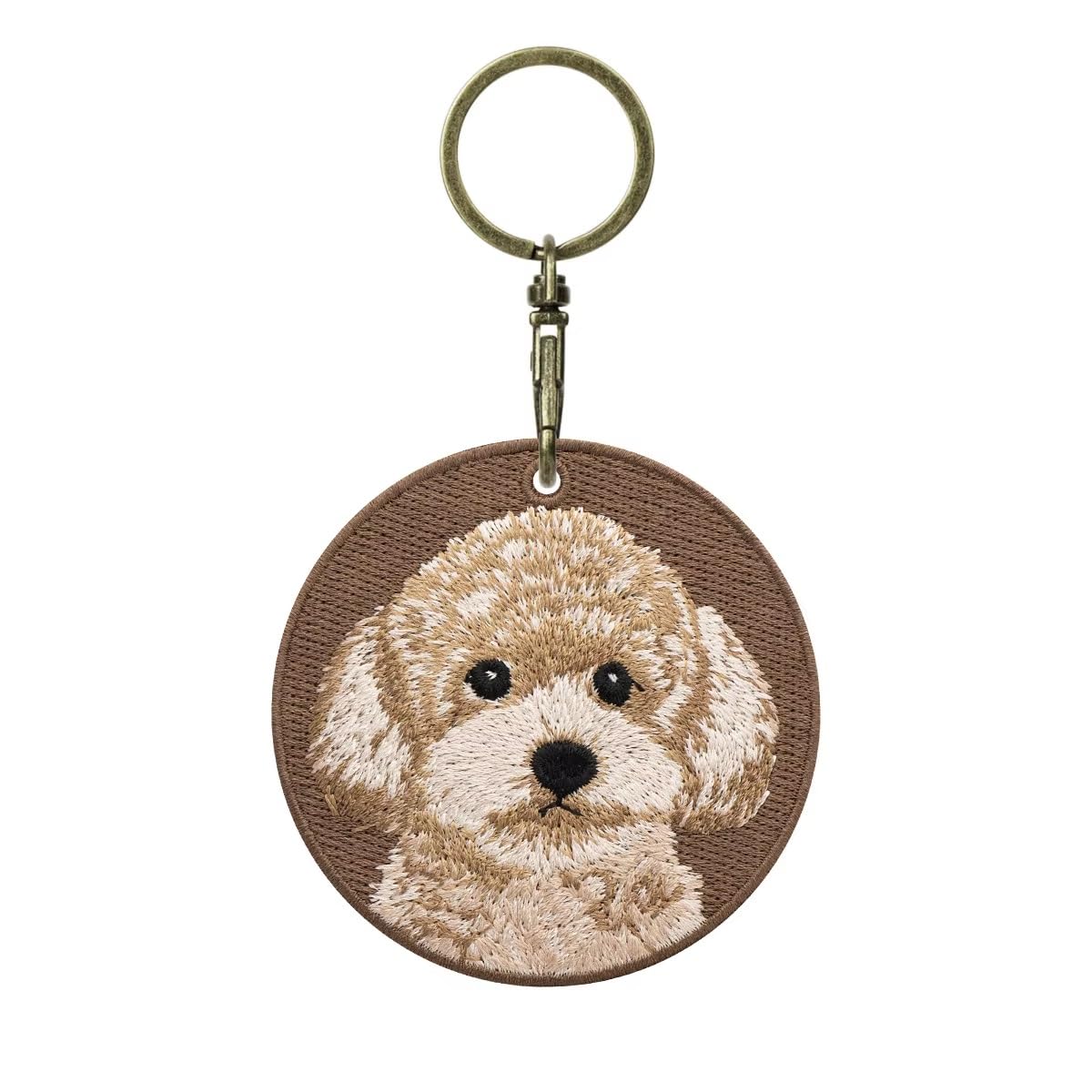 

[Koto s Shop] Dog Animal Embroidered Keychain with Circular Design (Toy Poodle)