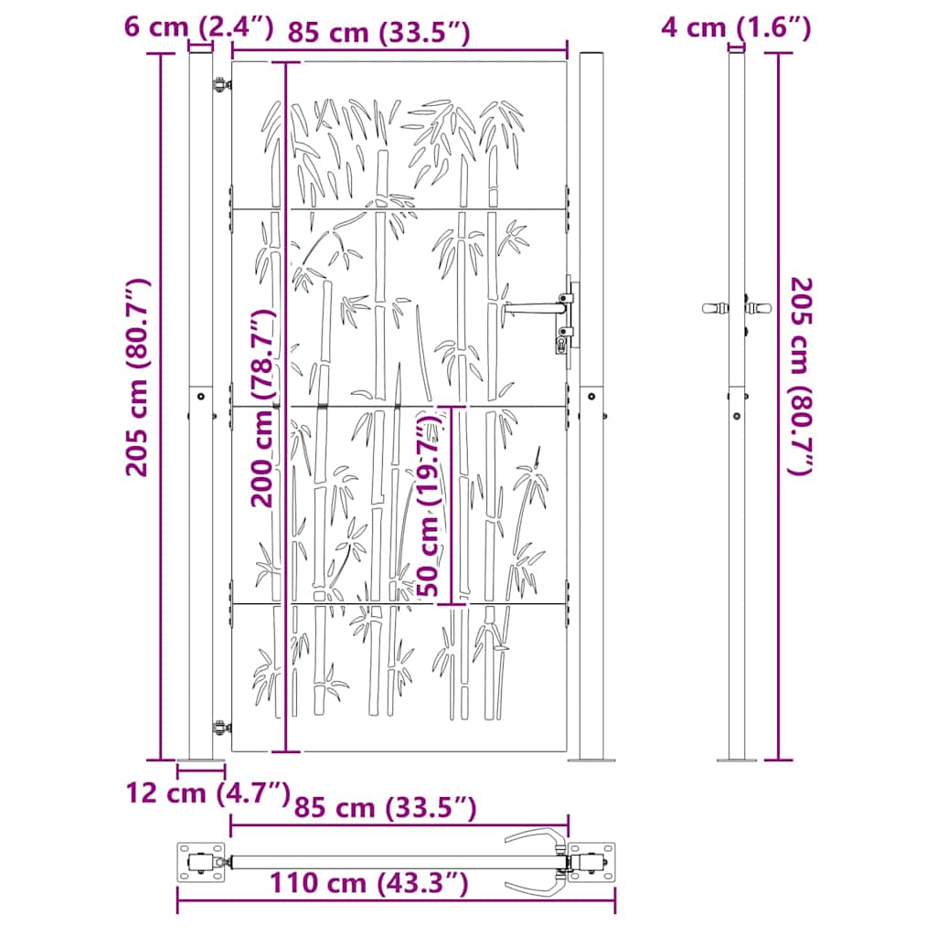 Garden Gate Black 110 X 205 Cm Powder Coated Steel