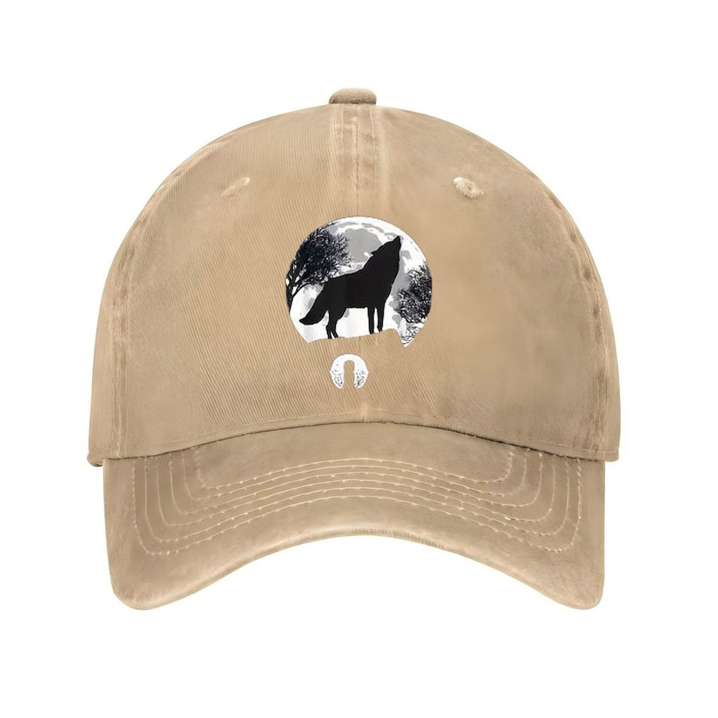 Wolf Howling At Moon Baseball Cap Unisex Adjustable Cotton Casual Black Denim Hat for Outdoor