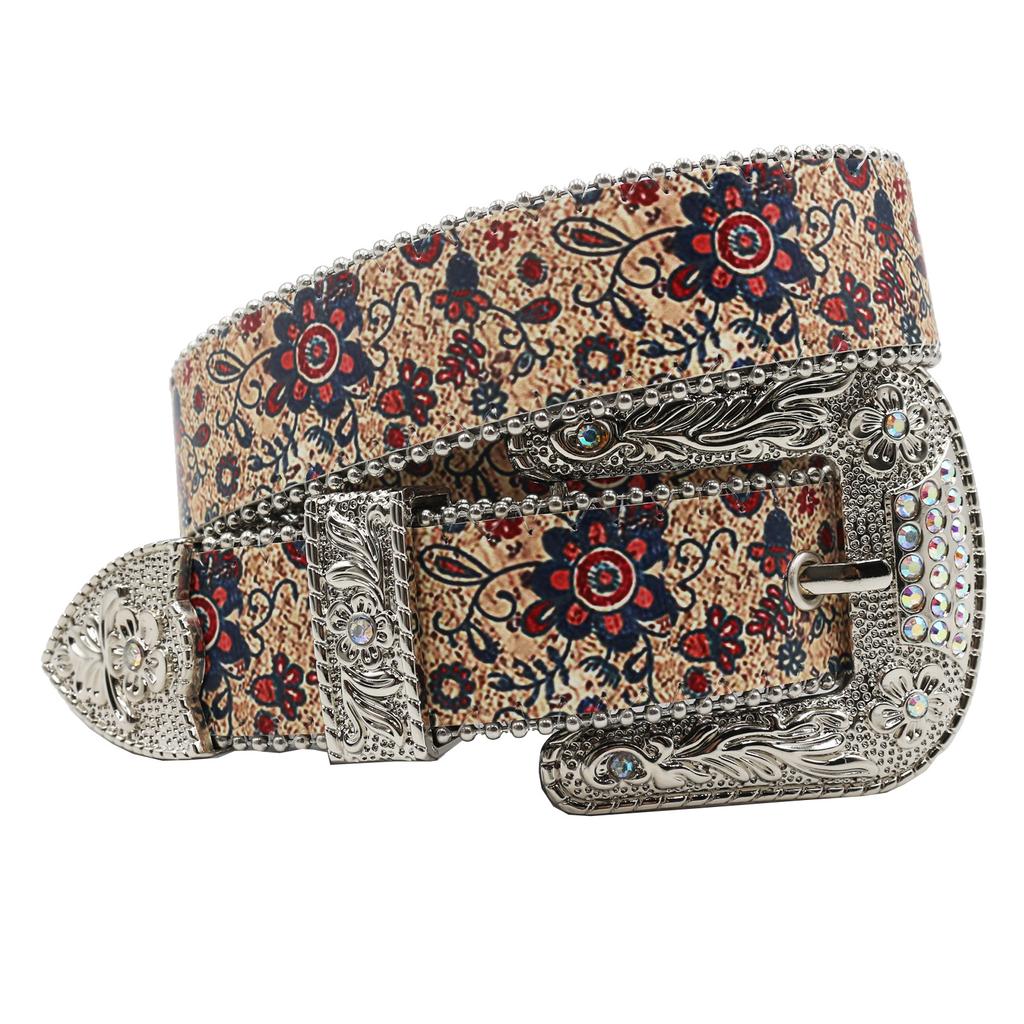 Y2K European And American Popular Rhinestone Printing Belt, Full Of Design Sense Jeans Pu Leather Belt