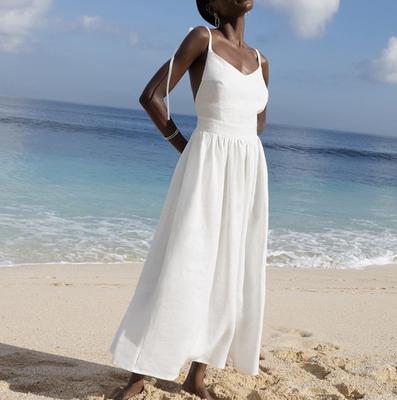 Neues V-Ausschnitt-Hosenträgerkleid für Damen im Frühling, elegant und sexy, rückenfreies Riemchenkleid
