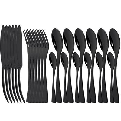 24 PCS Black Western Cutlery Set Mirror 18/10 Stainless Steel Dinner Knife Fork Spoon Silverware Food Tableware Dinnerware Sets