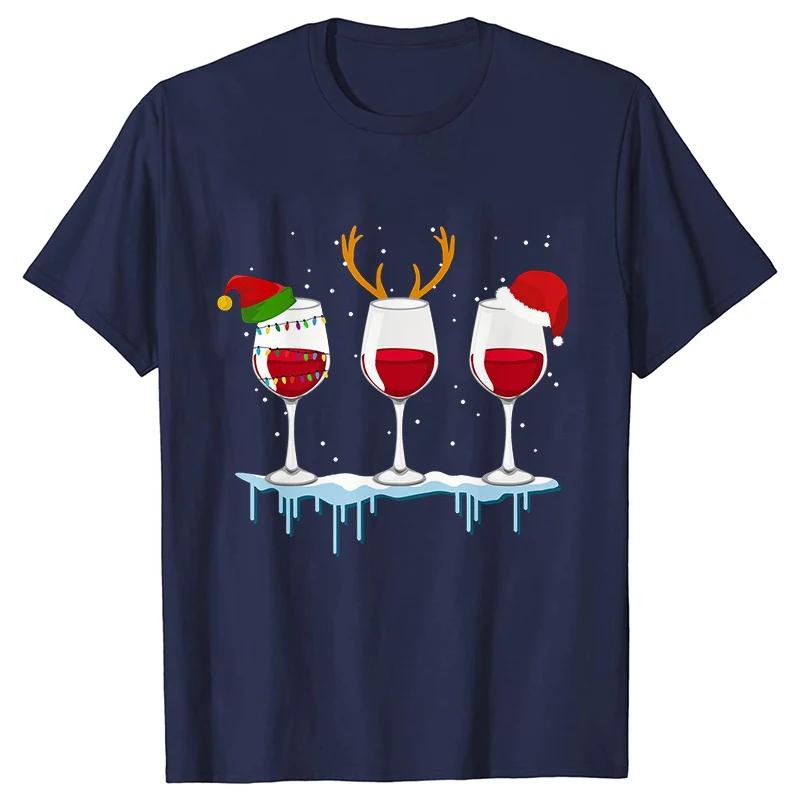 Christmas Wine T Shirts for Women Clothing Funny Cartoon Tshirts Kawaii Fashion Tshirt Korean Female Tops Christmas Wine Tees