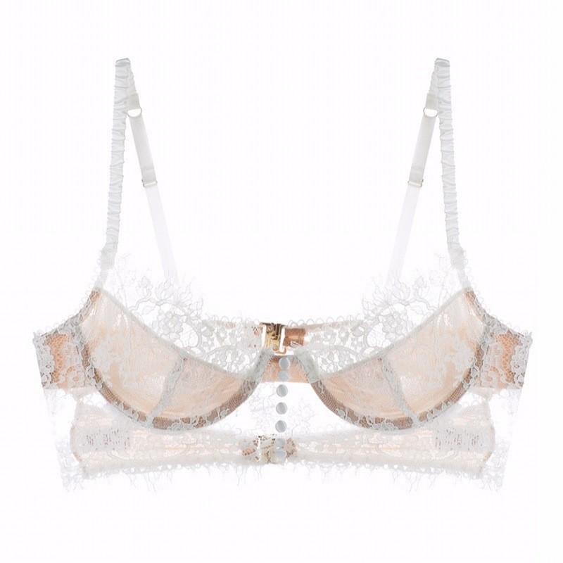 French eyelash lace underwear women's ultra-thin beautiful back sexy bra big chest small anti-sagging bra cover