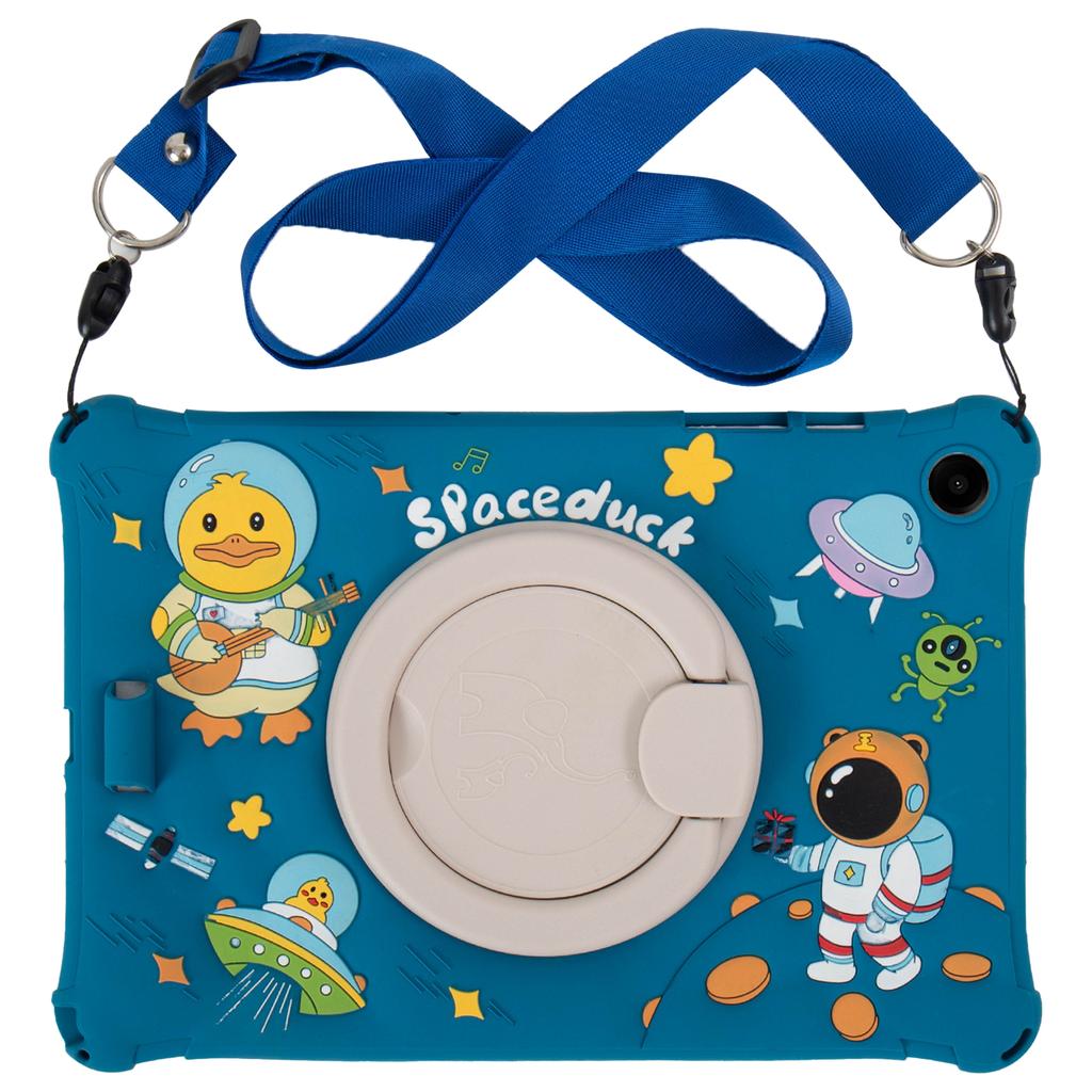 For Samsung Galaxy Tab A9+ X216 Case Rotatable Kickstand Cute Cartoon Silicone Tablet Cover with Lanyard