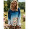 Europe America Fashion Floral Gradient Color Print Pullover Comfortable Women Long Sleeve T-shirt Outdoor Oversized Tees Top