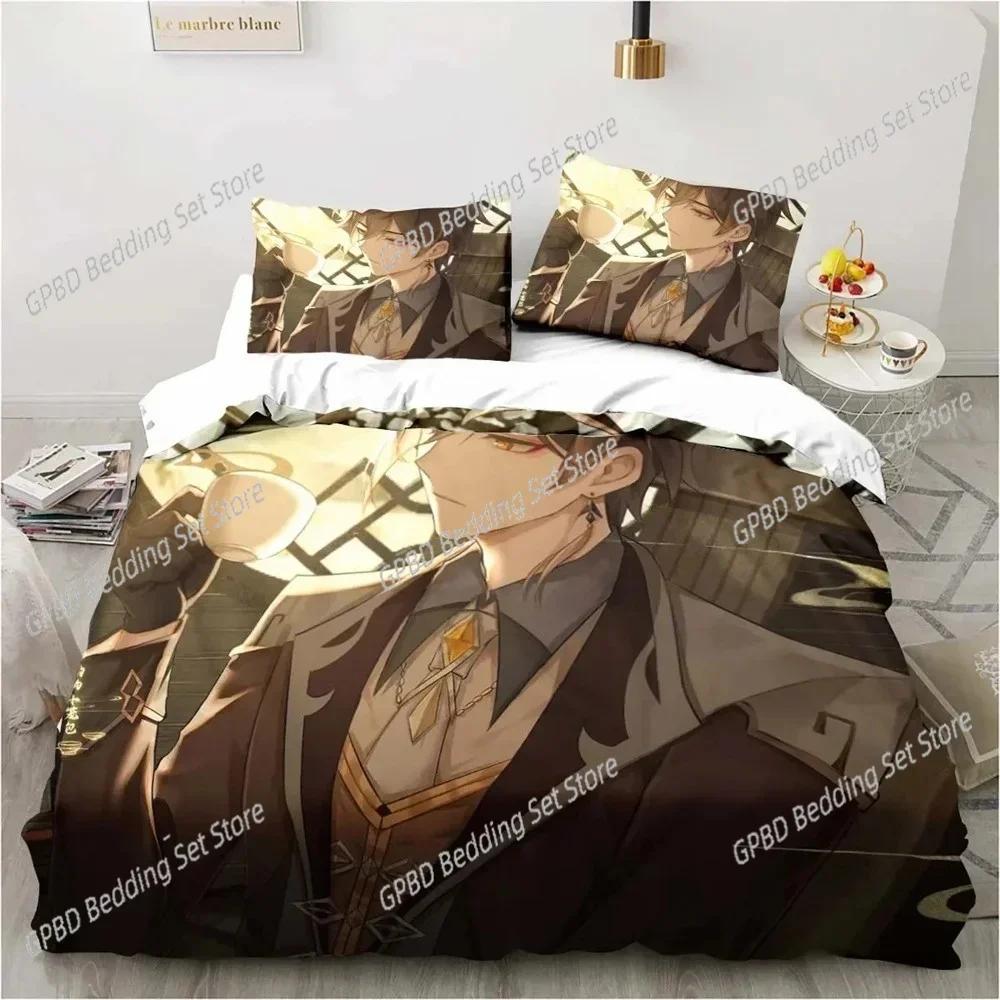 Cartoon  Anime Genshin Impact Game Comfortable Duvet Quilt Cover Pillowcase Bedding Set Children Bedroom Decoration Home Textile