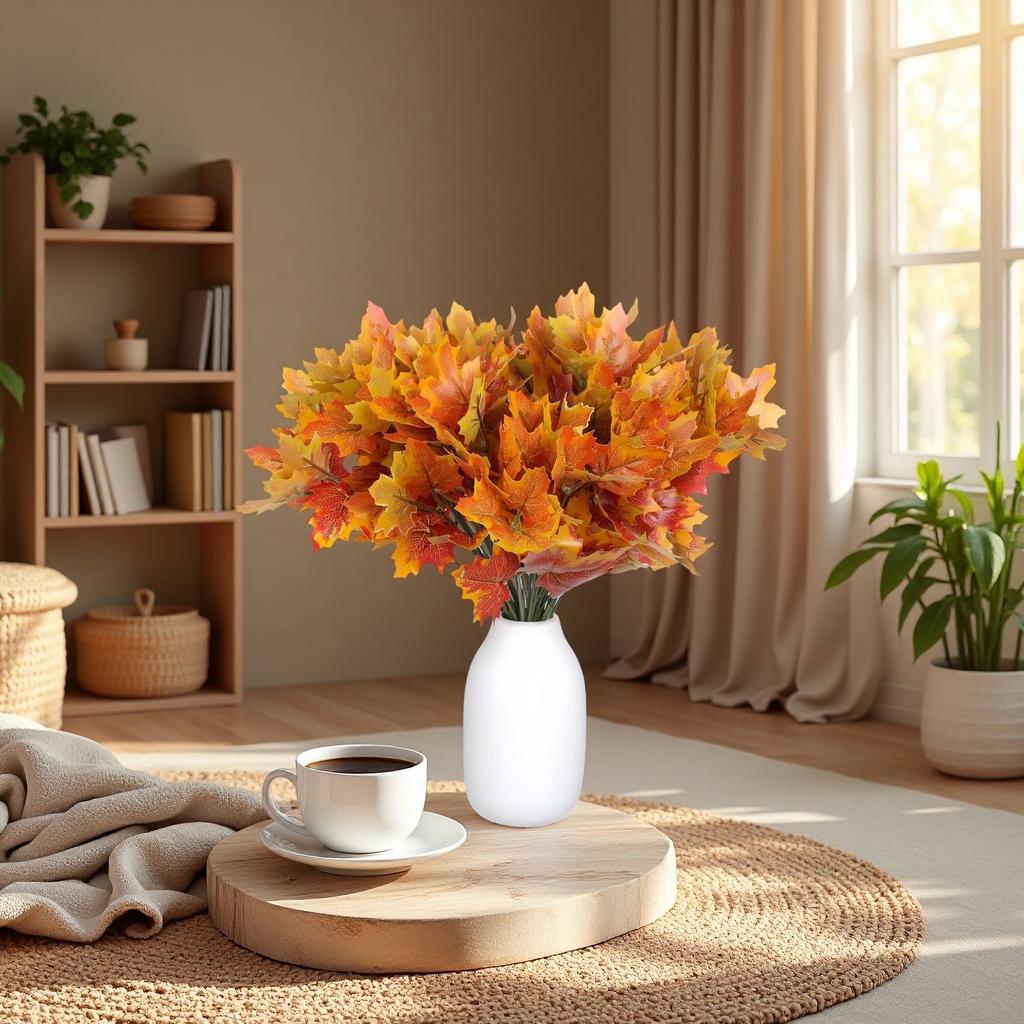 6/9 Branches Artificial Maple Leaves, Autumn Artificial Tree Leaves Decoration, Thanksgiving Plastic Fall Leaves, Indoor Outdoor