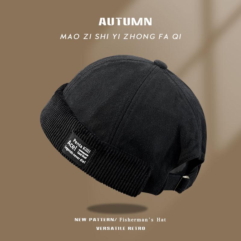 Bonnet Vintage Y2K Sans Visière Chapeau Docker Sans Bord Rétro Dôme Velours Côtelé pour Hommes Femmes Hip Hop Streetwear Casquette Hiver Automne