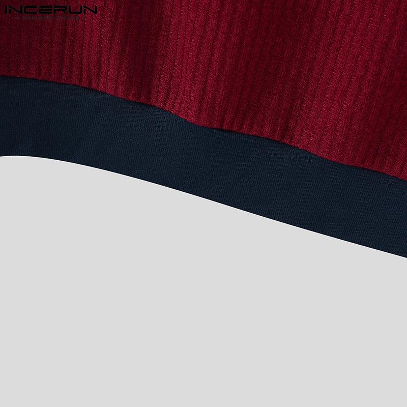 INCERUN Men Stitching Square Neck Short Sleeve Casual Woke Wear Rib T-shirts Tops