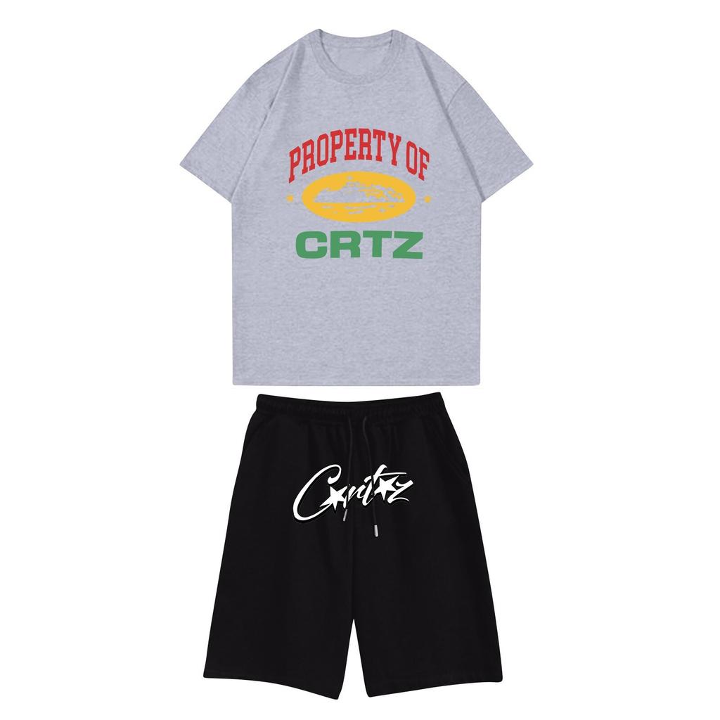 Unisex-Jogging-Set, Sommer, lässig, bedruckt, Rundhals-Kurzarm-T-Shirt + Shorts, Set, Sportanzug
