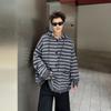 Unisex Retro Striped Color Block Hooded Cardigan Sweater