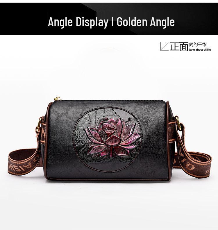 Lotus Print Women's Crossbody Bag: Elegant Autumn/Winter Phone Bag In National Style