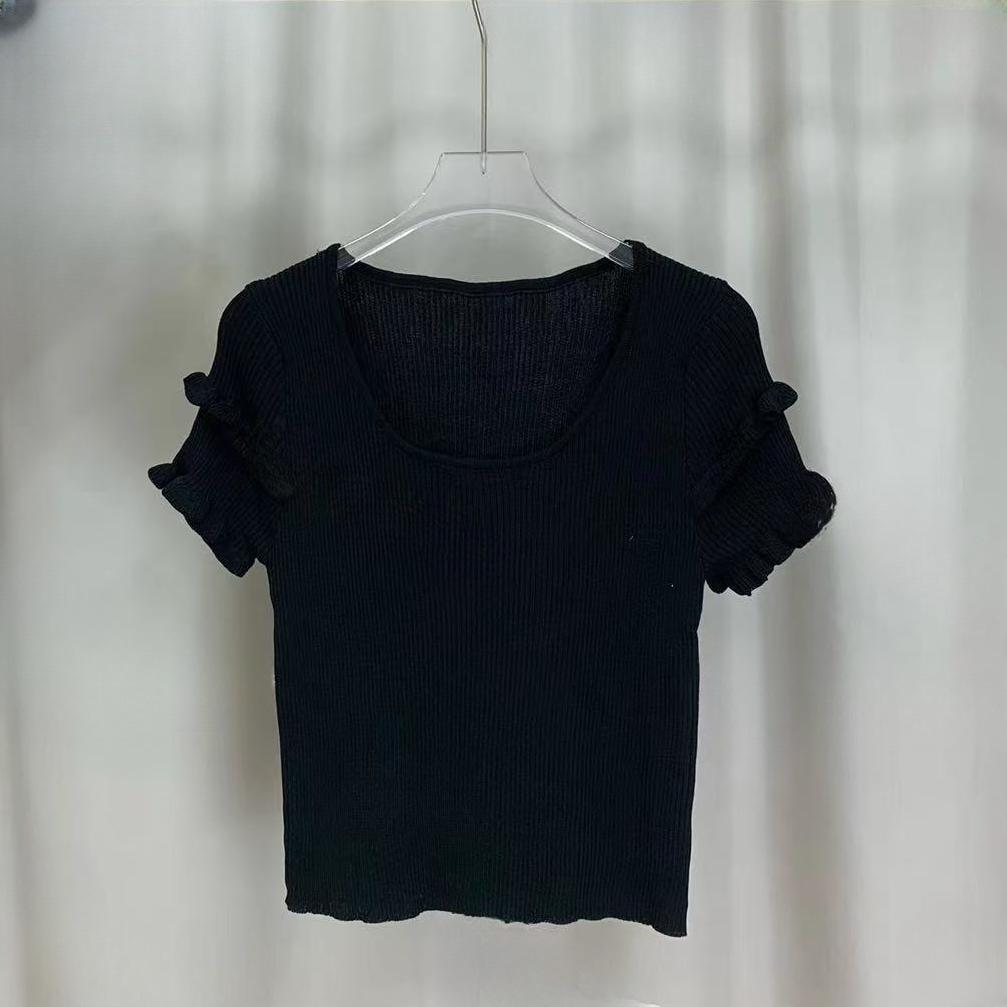 

Модный летний нежный свитер с круглым вырезом, топ с дизайном Sense, двухслойный вязаный свитер с коротким рукавом, женский повседневный облегающий свитер, футболки One Size