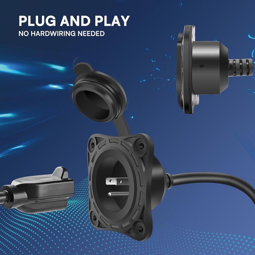 1 Pack 15 Amp RV Shore Power Inlet Socket,125V AC Port RV Plug Receptacles 18" NEMA 5-15 Integrated Extension Cord Waterproof Outlet Electrical