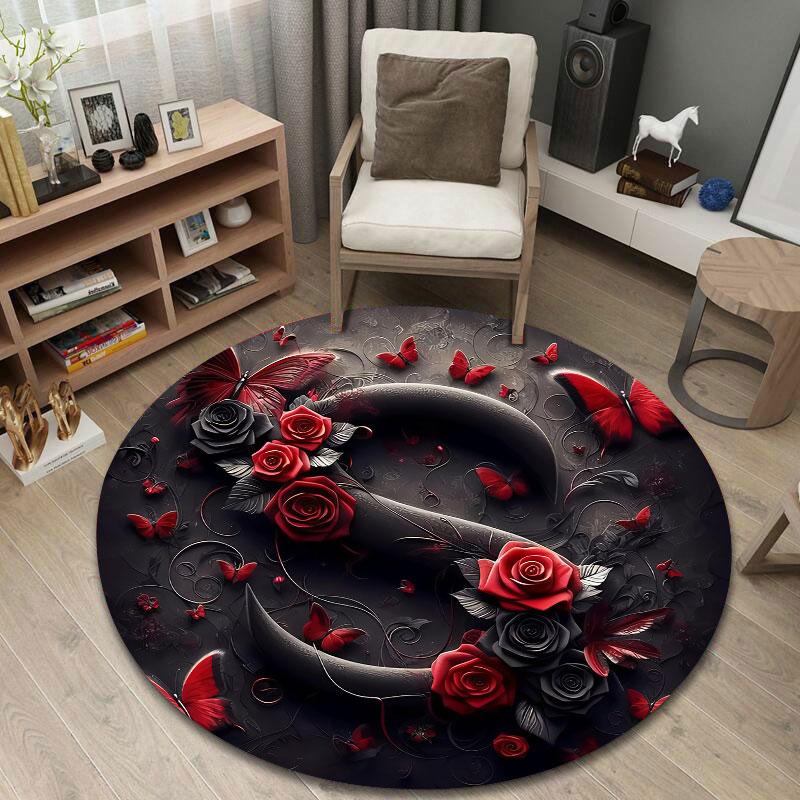 Boho Round Peacock Multicolor Area Rug, Non-Slip Floor Mat for Bedroom