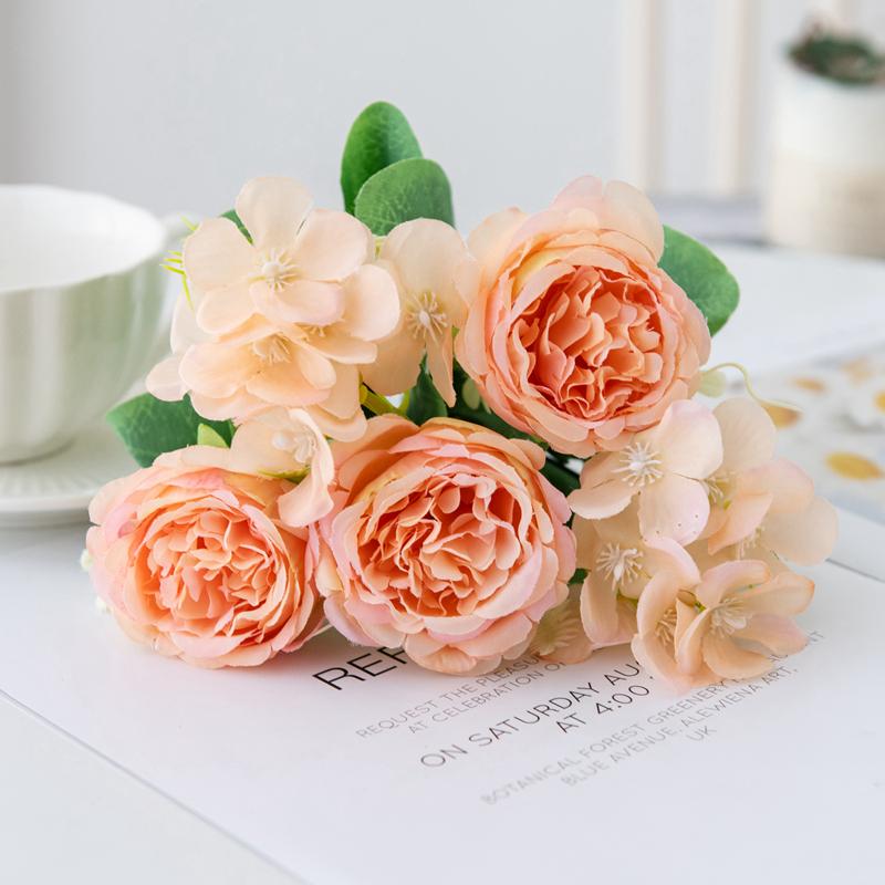 

5 Heads Artificial Flowers Peony Hydrangea Home Arrangement Decoration DIY Christmas Wreath Wedding Bridal Bouquet Accessoriesr 1PC шампанського