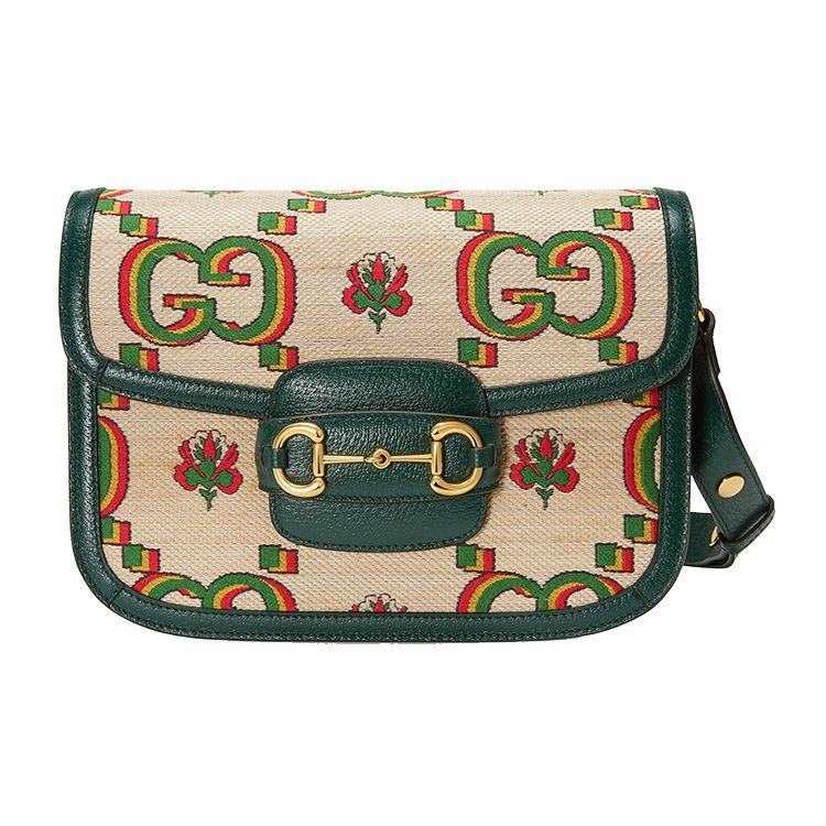 

Gucci Horsebit 1955 GG Print Canvas Shoulder Crossbody Bag With Green Leather Trim For Women Daily Use Basic Set (Bag+Dust Bag)
