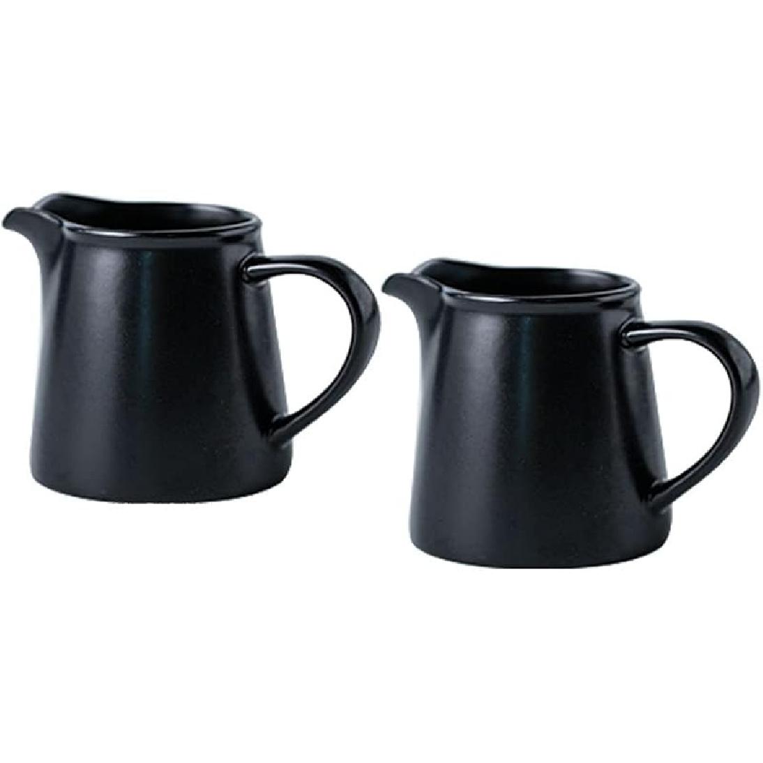 Black Mini Simple Ceramic Coffee Milk Creamer Pitcher with Handle, Set of 2