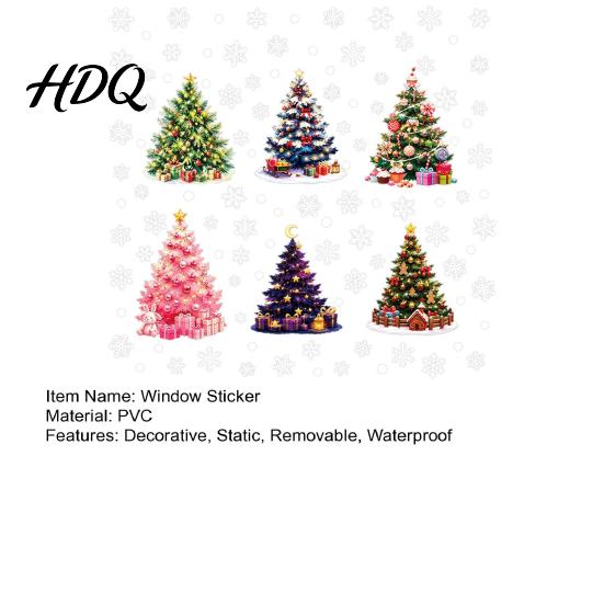 Holiday Glass Decals for Windows 6Pcs Colorful Christmas Tree Snowflake Static Window Sticker, PVC Cling, Removable Decal Stickers Home Decoration,