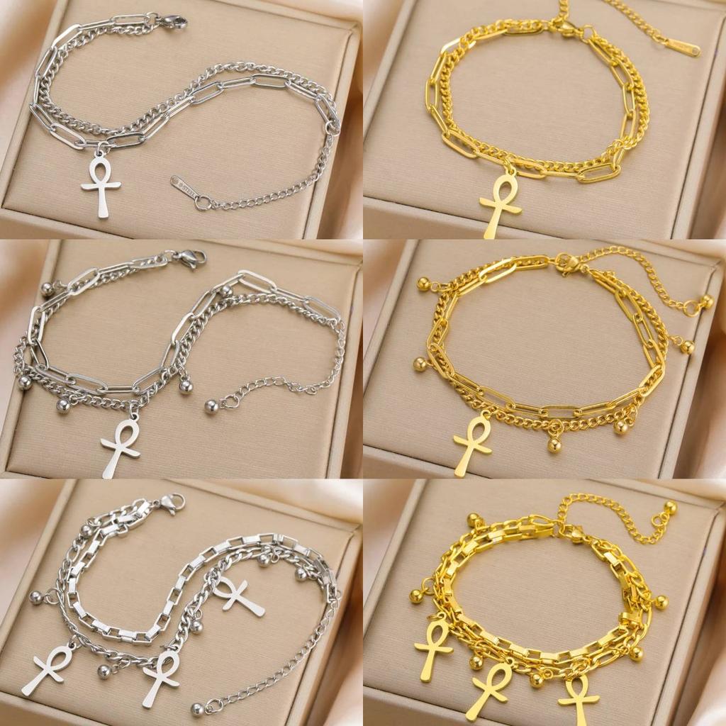 Retro Vintage Bracelet Charm Amulet Talisman Ankh Cross Men Women Egypt Egyptian Key Life Religious Jewelry Gift Hip Hop Rock Goth Gothic
