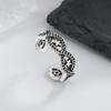 S925 Sterling Silver Retro Thai Wave Pattern Blackened Ring - Women's High-End European Style