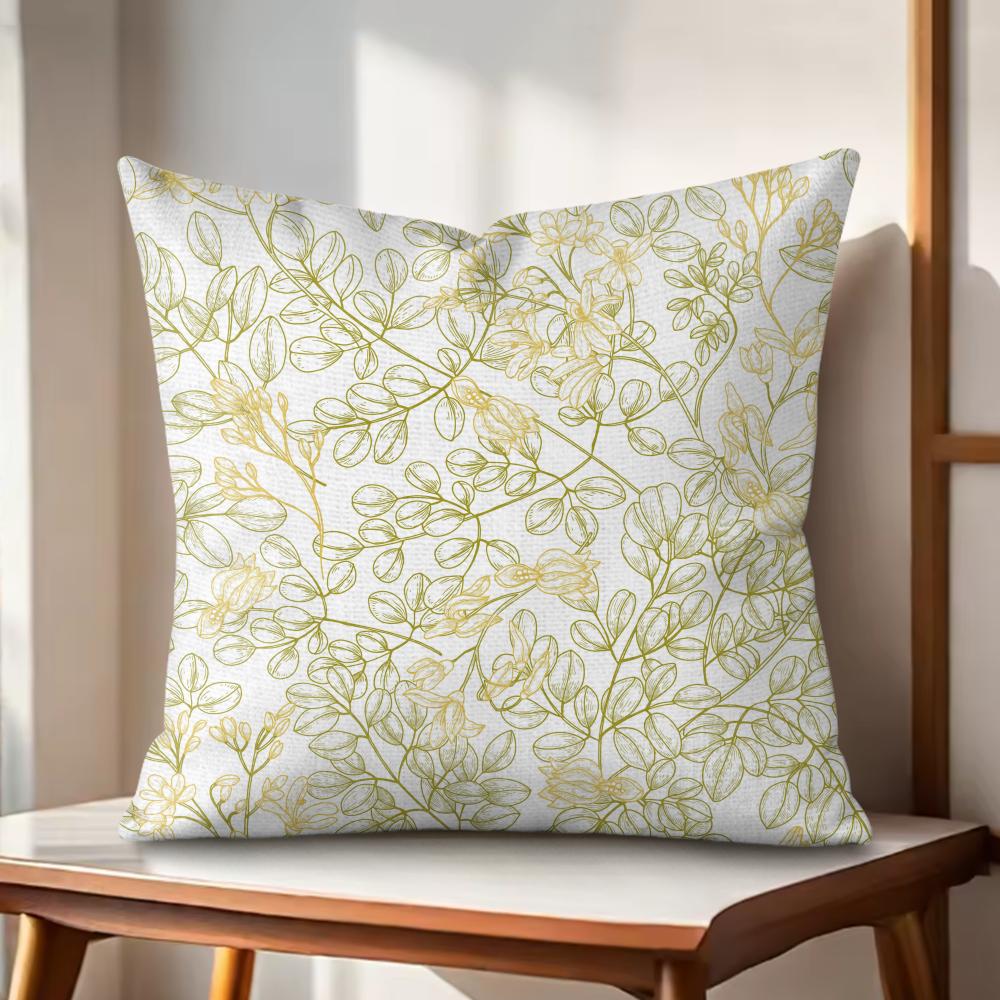 Gold Leaf Flower Cushion Cover Natural Linen Organic Fabric DoubleSided Printing Couch Pillow Covers Home Decor