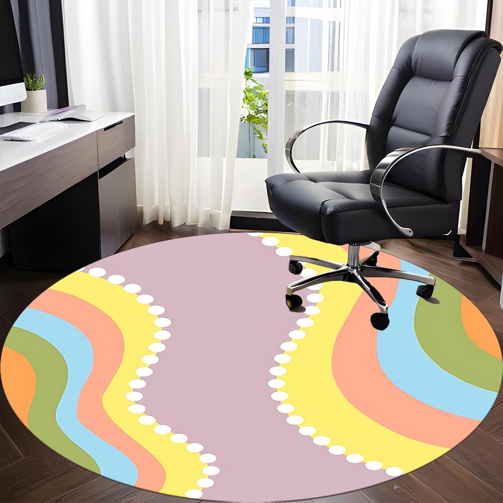 1pc Pastel Waves Office Round Area Rug, Indoor Mat Suitable For Office, Under Office Chairs Bedroom Living Room Home Decor, Room Deco 138