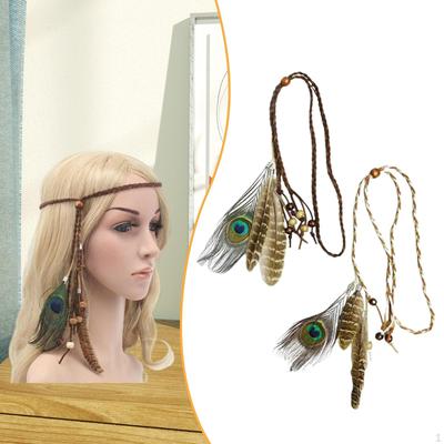 2x Feather Headdress for Women Girls Travel Fashion Versatile Bohemian Headpiece