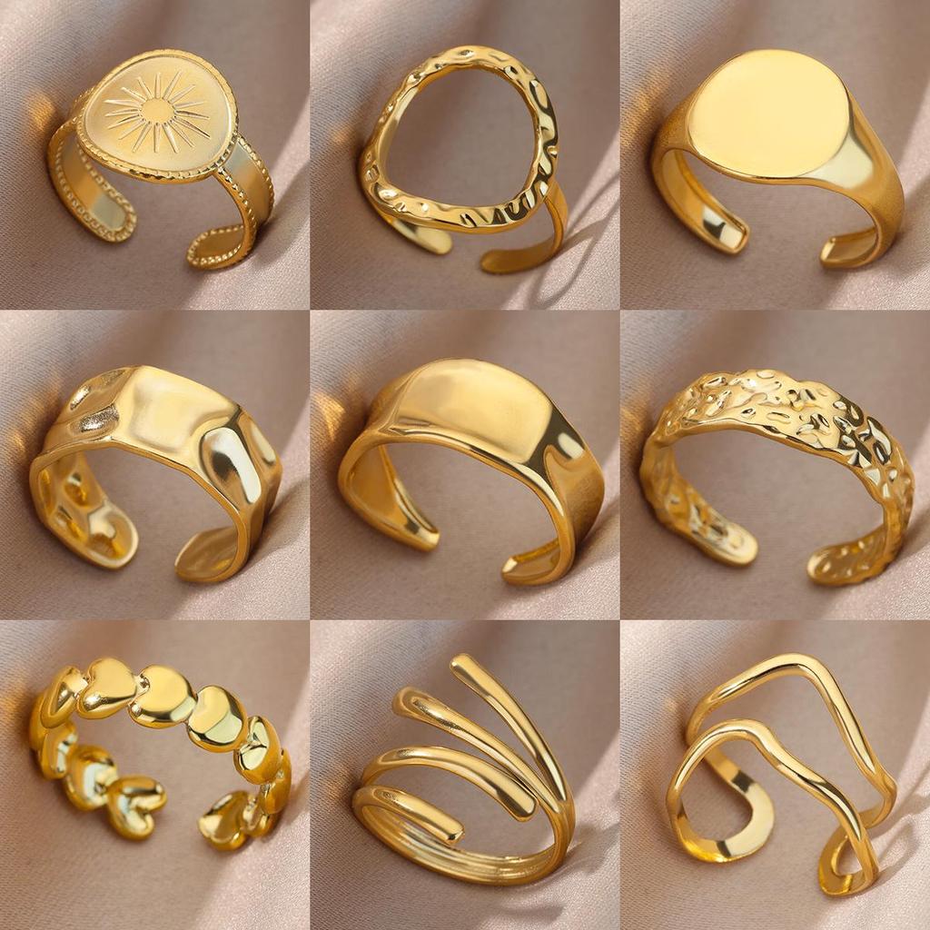 18K Gold Plated Stainless Steel Geometric Open Wide Band Unisex Ring
