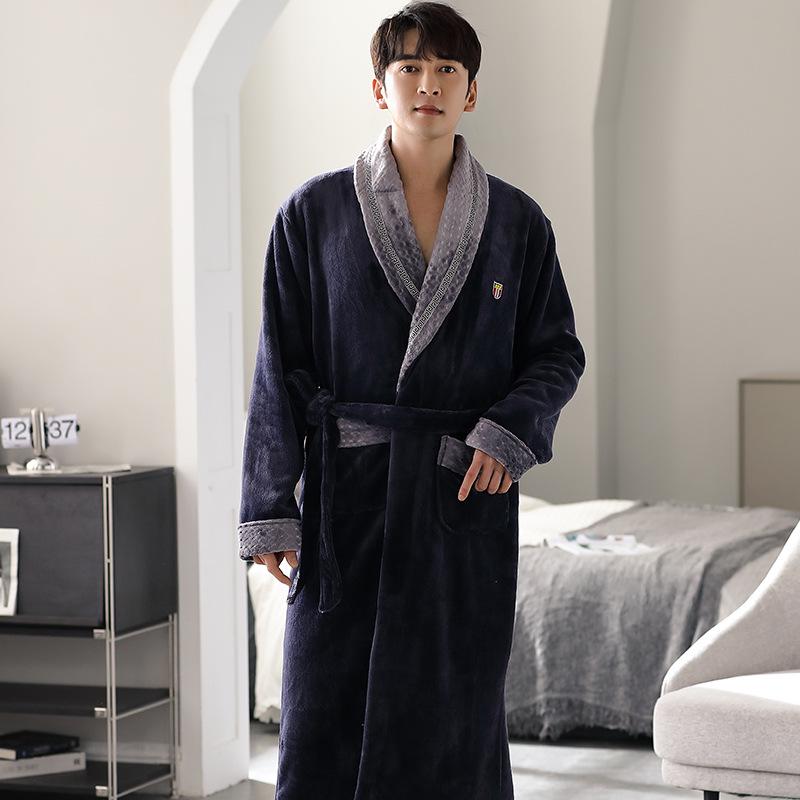 Men's Extra Long Plush Fleece Winter Bathrobe Pajamas