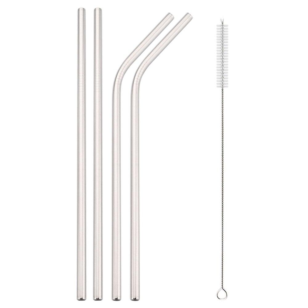 

Красочный набор многоразовых соломинок, металлическая соломинка из нержавеющей стали 304, прямая изогнутая соломинка для питья с футляром, щетка для чистки, аксессуар для бара 4pcs серебряный