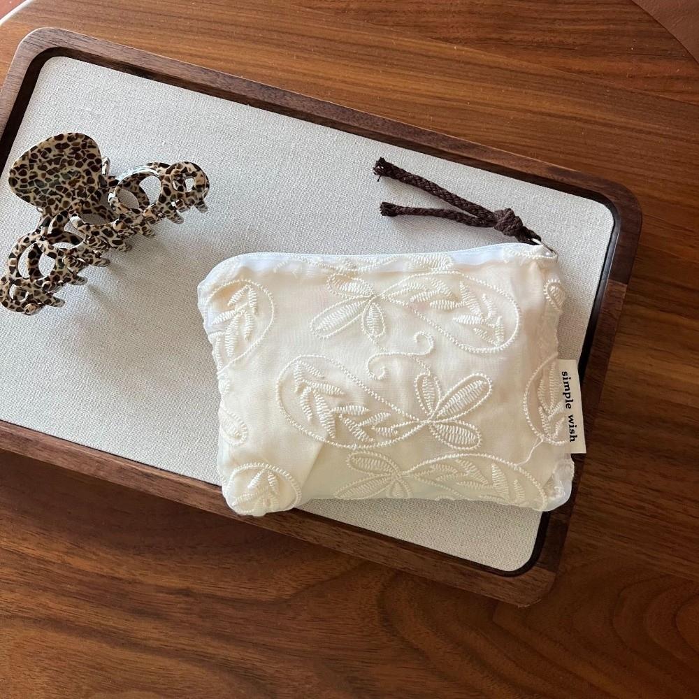 French Art Deco Mini Cotton Pouch Embroidery Design Mini Size Zero Wallet Portable Lace Embroidered Coin Purse Wallet