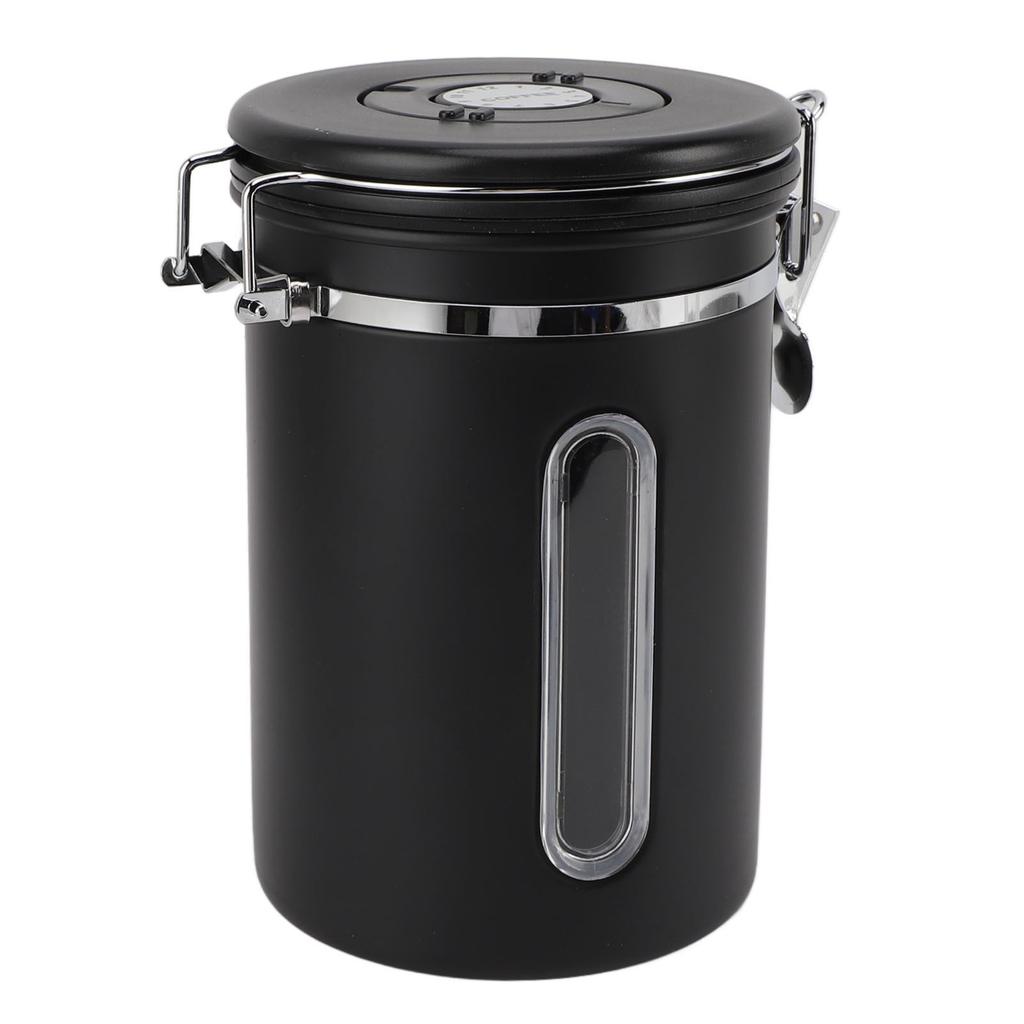 Coffee Canister 1800ml 304 Stainless Steel Window Design One Way Vent with Spoon Airtight Coffee Container for Coffee