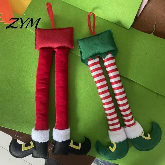 Holiday Theme Hanging Pendant Christmas Elf Legs, Santa Legs Ornaments, Plush Stuffed Xmas Car Pendant, Soft Fabric Ornament Fun Decor for Mirror,