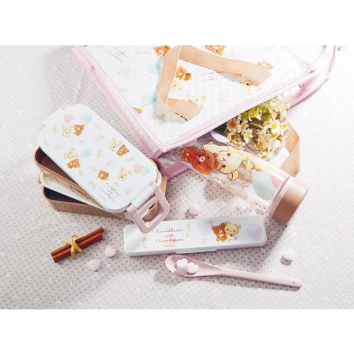 Skater Chopsticks and Spoon Combo Set, 18cm, Antibacterial, Bento Box, Adult Size, Silent Silicone Cushions, Made in Japan, Korilakkuma & Koguma CCS3S