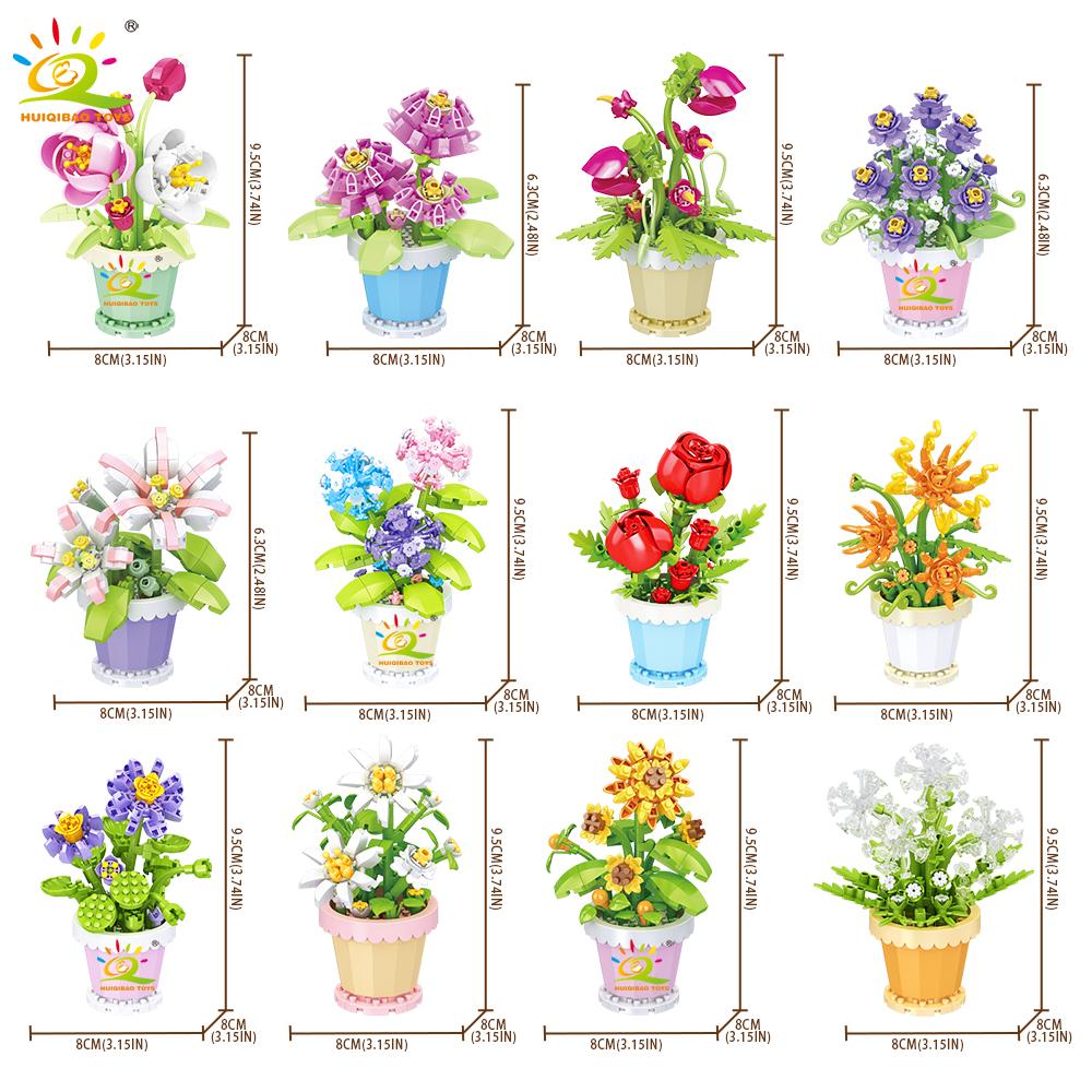 Non-Toxic Moc Eternal Flower With Pot Micro Building Block Diy Sunflower Rose Bouquet Mini Model Brick Toy Home Desk Decoration