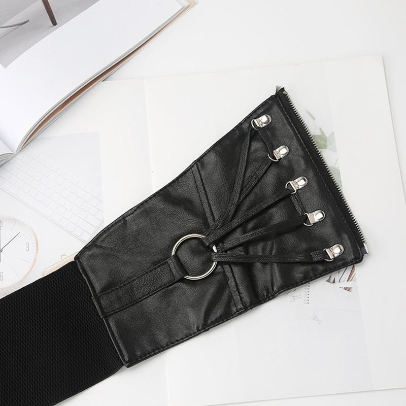 Gothic Solid Color Lift Up Female Waist Corset Wide Faux Leather Belt Women Fashion Slimming Waistband Elastic Corsets
