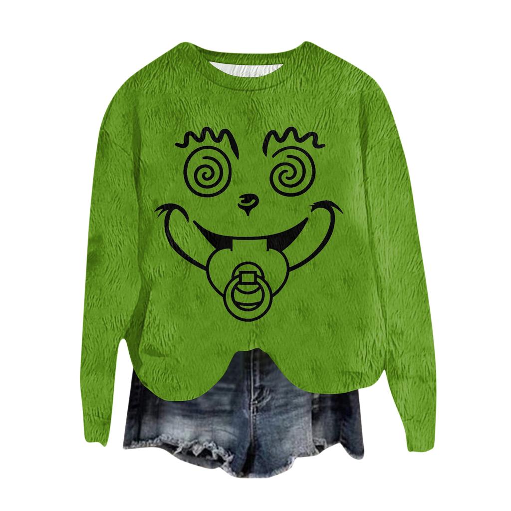 Ladies' Fashionable Round Neck Pullover Long Sleeved Top Christmas Printed Sweatshirt